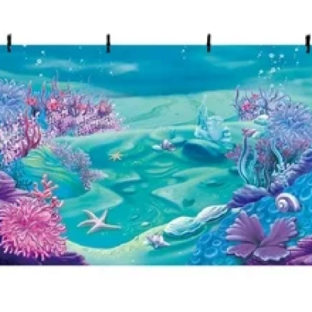 Under the Sea Blue Sea Shells Party Backdrop curtain - approx 5’ x 3’